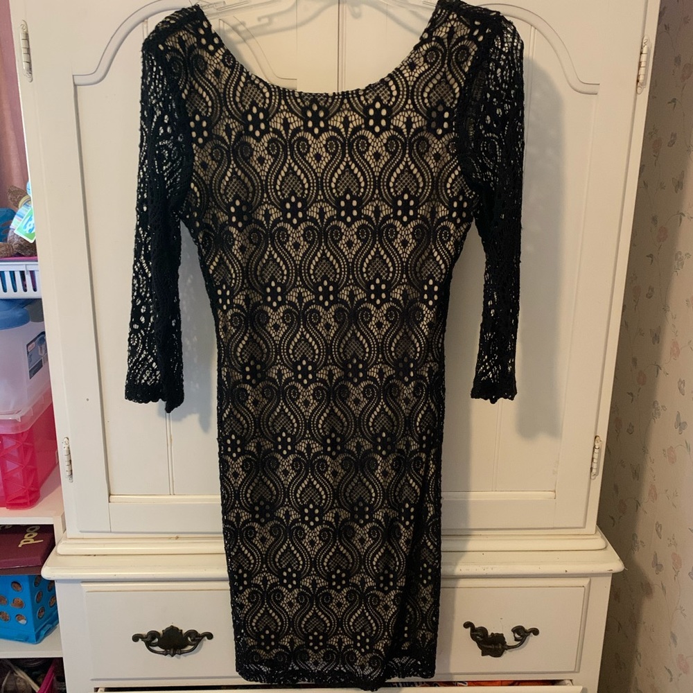 Lacy Black and Nude Formal Dress